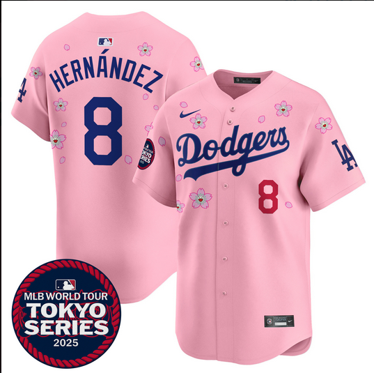 Men Los Angeles Dodgers #8 Hernandez Tokyo Series 2025 pink Limited Stitched Jersey->los angeles dodgers->MLB Jersey